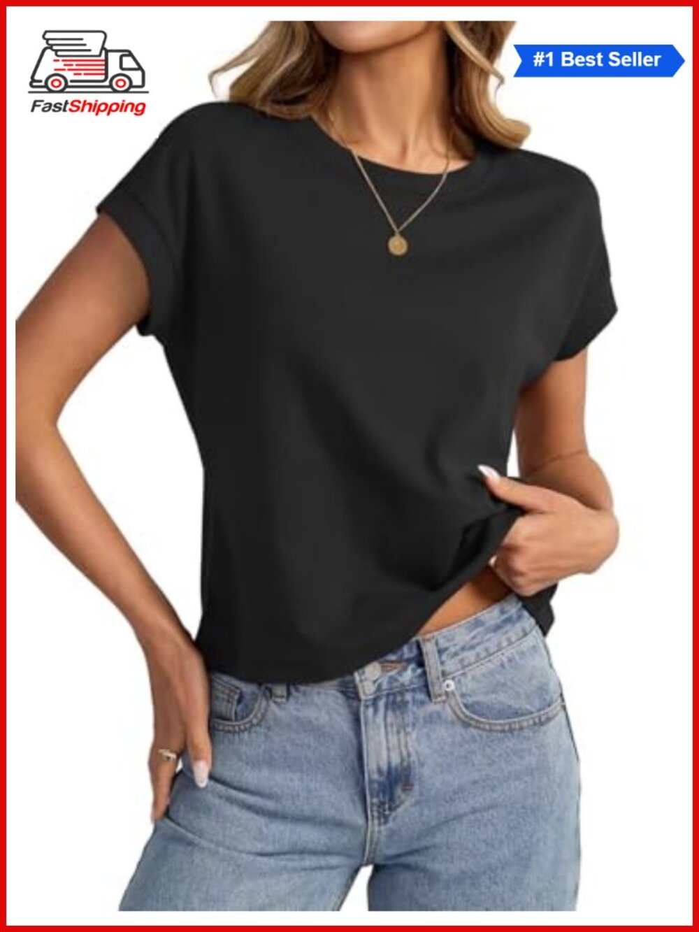 ✨ Womens Cotton Crop Top Loose Fit Crewneck Short Sleeve Summer Tee